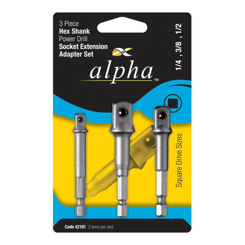 Alpha socket extension adapter set - 3 piece - square drive - pack photo
