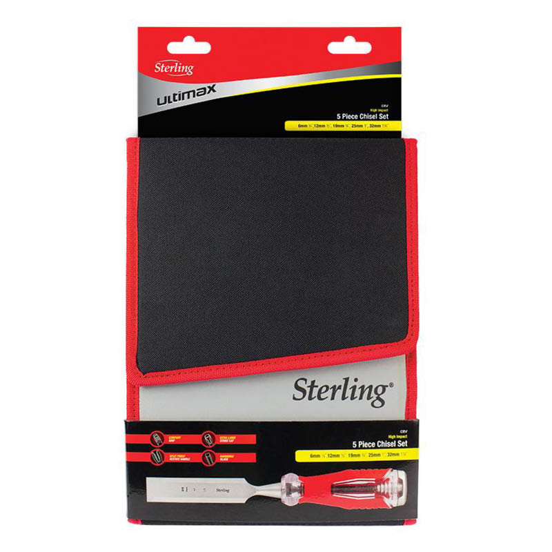 Sterling Ultimax wood chisel set - 5 piece - with case - pack - photo