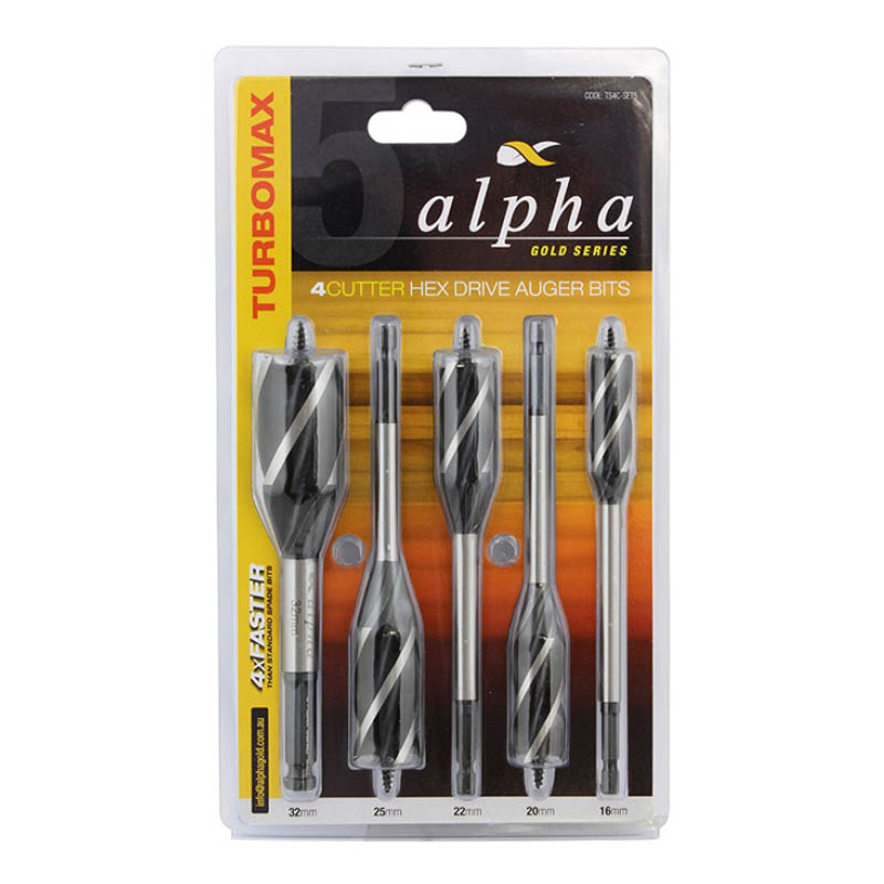 Alpha wood auger driver bit set - 5 piece photo